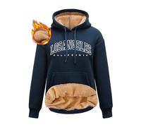 Nadeer Sudaderas con Capucha Mujer Invierno Hoodie Los Ángeles Vintage Fleece Sudadera con Bolsillo Casual Tops para Otoño y Invierno(Azul Marino,L)