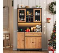 NADEUSAK Armario de cocina, color negro+Natura, armario alto, 40 × 105 × 180 cm, armario de almacenamiento, armario vitrina con puerta, estante para especias integrado, estantes ajustables