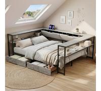 NADEUSAK Cama de día 140 x 200 cm, sofá cama, 2 cajones, somier de láminas de metal, color gris hormigón, cama juvenil, sin colchón