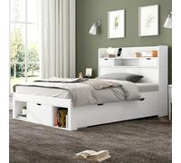 NADEUSAK Cama individual blanca 90 x 190 cm, con cajón, cuna, cama juvenil, cama multifunción, gran espacio de almacenamiento, sin colchón