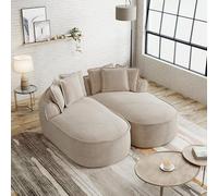 NADEUSAK Cómodo sofá de chenilla nube doble, diseño sin marco, color marrón claro, chaise longue doble extra grande, incluye cojín, no requiere montaje, para salón