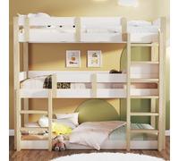 NADEUSAK Litera blanca + natural, 90 x 190 cm, litera triple para niños, adolescentes y adultos, (sin colchón)