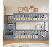 NADEUSAK Litera, cama infantil con escalera de seguridad y cajones, cama individual de madera con espacio de almacenamiento, para niños y jóvenes (Gris, 90 x 200 cm)
