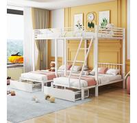 NADEUSAK Litera con estructura metálica blanca 140 x 200 cm con cajones, convertible en cama de matrimonio y dos camas individuales de 90 x 200 cm, cama multifuncional de metal (sin colchón)