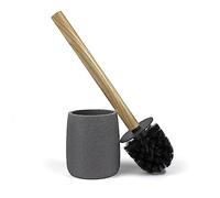 Nadi Collection | Escobilla de baño-WC-Inodoro | Forest | Resina y Madera bambú | Cepillo Negro Desmontable | 10.5 cm ø x 36 cm Alto (Gris)