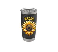 Nadia - Hermoso diseño de girasol para niñas con nombre Nadia Vaso térmico de acero inoxidable de doble pared