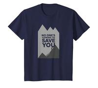 Nadie Viene a salvarte alpinista Motivacional Camiseta, Niños, Azul Marino, 4 años