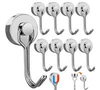 Nadinsta 8 Piezas Ganchos Magnéticos 15KG/33LBS Imanes Neodimio con Gancho Giratorio Sin Perforación, Imanes Ultra Potentes Ganchos Desmontable para Refrigerador de Cocina, Techo, Parrilla