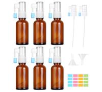 Nadisean 6 Piezas Botella de Spray Nasal, 10ml ámbar Vidrio Nasal Pulverizadores, Recargable Botellas de Aerosol Nasal, Atomizadores Nasales Vacíos con Tapa, Embudo,Pegatinas, para Perfume Salina