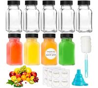 Nadisean 9 Piezas 2.7oz/70ml Botes Cristal Pequeños, Mini Botellas de Cristal Reutilizables, Shots Botellitas con Tapa Hermética, Cepillo, Embudo, Etiquetas, para Zumo, Ginger