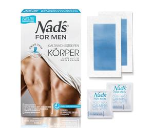 Nad's For Men Listo para Usar Tiras de Cera Corporales, Tiras de Cera para Hombres, Depilación Masculina, Incluye 20 Tiras de Cera y 2 Toallitas Calmantes Post-Cera, 20 Unidades (Paquete de 1)