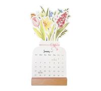 Nadsrpn Calendario de escritorio floral 2026 | Mini calendario de escritorio con base de madera, accesorios decorativos para el hogar, escuela, aula, estudio, oficina, dormitorio