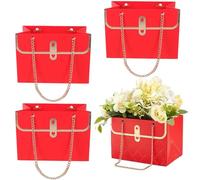 NADUSEP Caja de flores de papel para ramo de flores, bolsa de mano con cadena de metal, impermeable, cajas de flores para regalos, suministros de envoltura a granel