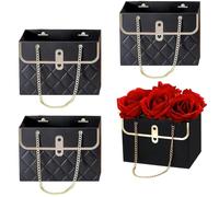 NADUSEP Caja de flores de papel para ramo de flores, bolsa de mano de flores con cadena de metal, cajas de flores impermeables para regalos, suministros de envoltura a granel