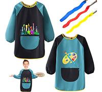 NAEBRO Delantal para Niños de Colores, 2pcs Artístico Delantal Infantil Pintura Impermeable, Delantal Infantil de Manga Larga con Bolsillos, para Pintar/Cocinar/Trabajar en el Arte