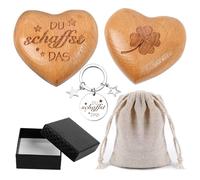 NAEBRO Juegos de Llaves - Du schaffst Das - Amuleto de corazón de la Suerte con Llavero Amuleto de la Suerte, Bolsa de Lino y Caja de Regalo, Regalo alentador para la Familia, Amigos y examinados