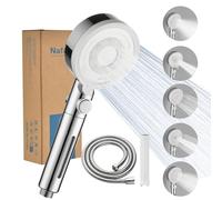 Nafall Alcachofa Ducha con Manguera, Alcachofa de Ducha con Filtro Alta PresióN para Ahorrar Agua con 5 Modos, Shower Head with Hose para Zonas con Baja PresióN de Agua, Cromado Blanco