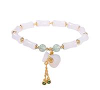NAFEIMILUN Pulsera De Ágata De Cristal Para Mujer Estilo Chino De Verano Con Un Solo Bucle Con Cuentas De Bambú Y Jade Blanco Ideal Como Bolsa De Bendición
