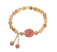 NAFEIMILUN Pulsera De Ágata De Para Mujer Estilo Chino De Verano De Un Solo Bucle Joyería De Mano Cristal De Fresa Colorido Garra De Gato De Cristal