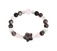 NAFEIMILUN Pulsera De Cuentas De Cristal Pulsera Elástica De Jade Natural Aguacate Marfil Y Zorro De Nueve Colas Joyería Femenina Flor De Obsidiana De Plata Rosa