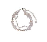 NAFEIMILUN Pulsera De Piedra De Cristal Para Mujer Pulsera De Novia Estilo Casual Con Grava Y Perlas De Agua Dulce Joyería Para Estudiantes Cristal Blanco