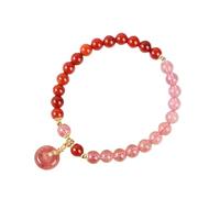 NAFEIMILUN Pulsera Elástica Pulsera De Cristal Para Mujer Estilo Chino De Verano Con Un Solo Bucle Con Ágata Fresa Y Cristal Hebilla De La Paz De 6mm