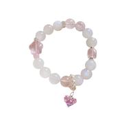 NAFEIMILUN Pulsera Piedras Naturales Lunar Blanca De Un Solo Bucle Para Mujer Con Gran Partícula De Cristal Rosa Cubo Estrella De Cinco Puntas Y Colgante De Amor Regalo De Joyería De 10mm