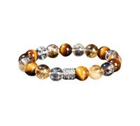 NAFEIMILUN Pulsera Piedras Naturales Mujer Pulsera Elástica De Cuentas Redondas De Un Solo Círculo Joyería Para Parejas Piedra De Ojo De Tigre Amarillo Cristal De Torre Amarillo Cristal Blanco