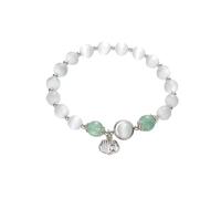NAFEIMILUN Pulsera Piedras Naturales Pulsera De Mujer Con Colgante De Palabra Shun Cuentas De Piedra De Ojo De Gato Joyería De 8mm