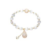 NAFEIMILUN Pulseras Cuentas Elásticas Pulsera De Perlas De Ojo De Gato Naturales Con Colgante De Tulipán Pulsera De Un Solo Bucle Para Amigos 8mm