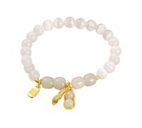 NAFEIMILUN Pulseras De Cuentas Pulsera De Ágata De Cristal Para Mujer Estilo Chino De Verano De Un Solo Bucle Con Ojo De Gato Blanco Y Cacahuete