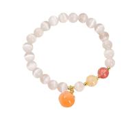 NAFEIMILUN Pulseras De Cuentas Pulsera De Ágata De Cristal Para Mujer Estilo Chino De Verano De Un Solo Bucle Joyería Ojo De Gato Blanco Y Melocotón