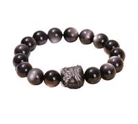 NAFEIMILUN Pulseras De Cuentas Pulsera De Ágata De Cristal Para Mujer Estilo Chino De Verano Pulsera De Un Solo Bucle Joyería León De Obsidiana Plateada