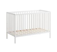 NafNaf Cuna de Madera 60x120, Somier Ajustable en 3 Alturas, Estilo Clásico de Barrotes, Color Blanco Perla