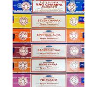 NAG CHAMPA, Siete chakras, aura espiritual, ritual sagrado, karma divino Nirvana en un paquete de 15 gr cada paquete espiritual, juego de 6 piezas