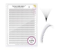 NAGARAKU 10D Volumen Pestañas Racimo 320 Fans Tallo Largo Abanicos Prefabricados Base Fina Y Puntiaguda Ruso Pelo a Pelo Esponjosas Natural Negro Premade Fans Eyelash 16 Filas Caja XL (0.07 D 9-14mm)