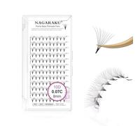 NAGARAKU 10D Volumen Ruso Pestañas 120 Fans Prefabricados Ventiladores Pelo a Pelo Racimo Afilados Tallo Estrecho Base Fina Y Puntiaguda Abanicos Esponjosas Natural Premade Fans Negro (0.07 C 8mm）