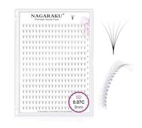 NAGARAKU 5D Volumen Pestañas Racimo 320 Fans Tallo Largo Abanicos Prefabricados Base Fina Y Puntiaguda Ruso Pelo a Pelo Esponjosas Natural Negro Premade Fans Eyelash 16 Filas Caja XL (0.07 C 8mm)