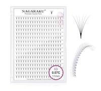 NAGARAKU 6D Volumen Pestañas Racimo 320 Fans Tallo Largo Abanicos Prefabricados Base Fina Y Puntiaguda Ruso Pelo a Pelo Esponjosas Natural Negro Premade Fans Eyelash 16 Filas Caja XL (0.07 C 11mm)