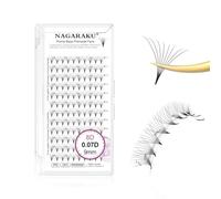 NAGARAKU 8D Volumen Ruso Pestañas 120 Fans Prefabricados Ventiladores Pelo a Pelo Racimo Afilados Tallo Estrecho Base Fina Y Puntiaguda Abanicos Esponjosas Natural Premade Fans Negro (0.07 D 9mm）