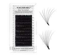 NAGARAKU Easy Fan Pestañas 2 Layers 2~20D Volumen Ruso Técnica Mechón Floración Rapid Pelo a Pelo Pestañas Postizas Abanico Automático Suaves Natural Auto Self Fanning Fluffy Lash Negro (0.05 D 9mm）