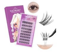 NAGARAKU Pestañas Autoadhesivas 48 Racimos DIY Pestañas Adhesivas Un Paso Presionando Sin Pegamento Ni Removedor Reutilizables Pre-pegado Lash Linda Ardilla Manga Para Ojos Redondos (0,07mm C 12-14mm)