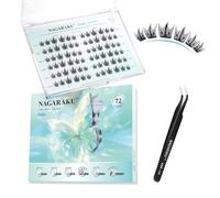 NAGARAKU Pestañas Autoadhesivas con Pinzas Kit, 72 Fans Una Sola Pieza Finas Láminas Voluminosas Adhesivas Presión Sin Pegamento Ni Removedor Reutilizables Prepegadas Maquillaje Pesado (C Curl Guppy)