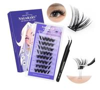 NAGARAKU Pestañas Postizas Autoadhesivas con Pinzas 40 Pcs Bricolaje Angular Gato Sin Pegamento Ni Removedor Reutilizables En Un Solo Paso Extensión Elevación Anchas Con Ala Inclinada 0,07mm C 10-15mm