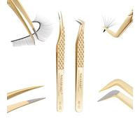 NAGARAKU Pinzas de Fibra Set 1 Par Volumen Pestañas Punto Preciso Sin Brecha Acero Inoxidable Pinzas Rectas Delfín & Mega Volume Fan Pinza para Recoger Pestañas Individuales y Volúmenes (AG-05&AG-11）