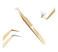 NAGARAKU Pinzas de Fibra Volumen Pestañas Punto Preciso Sin Brecha Pinzas de Fan Depilar Profesional Acero Inoxidable Agarre Antideslizante Curvada Lash Fiber Tweezer Crear Mega Voluminosas (80°AG-10）