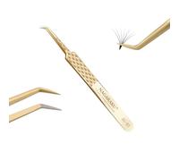 NAGARAKU Pinzas de Fibra Volumen Pestañas Punto Preciso Sin Brecha Pinzas de Fan Depilar Profesional Acero Inoxidable Agarre Antideslizante Curvada Fiber Tweezer Crear Pestañas Voluminosas (45°AG-07)
