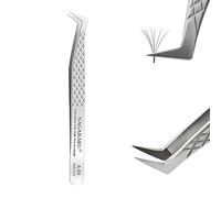 NAGARAKU Pinzas de Fibra Volumen Pestañas Punto Preciso Sin Brecha Pinzas de Fan Depilar Profesional Plata Acero Inoxidable Agarre Antideslizante Curvada Fiber Tweezer Crear Lash Voluminosas (A-04）