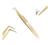 NAGARAKU Pinzas de Fibra Volumen Pestañas Punto Preciso Sin Brecha Pinzas de Fan Depilar Profesional Acero Inoxidable Agarre Antideslizante Curvada Lash Fiber Tweezer Crear Mega Voluminosas (85°AG-12）