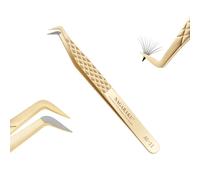 NAGARAKU Pinzas de Fibra Volumen Pestañas Punto Preciso Sin Brecha Pinzas de Fan Depilar Profesional Acero Inoxidable Agarre Antideslizante Curvada Fiber Tweezer Crear Lash Voluminosas(7 Shaped AG-11）